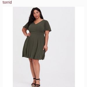 Torrid Olive Flutter Sleeve Skater Dress